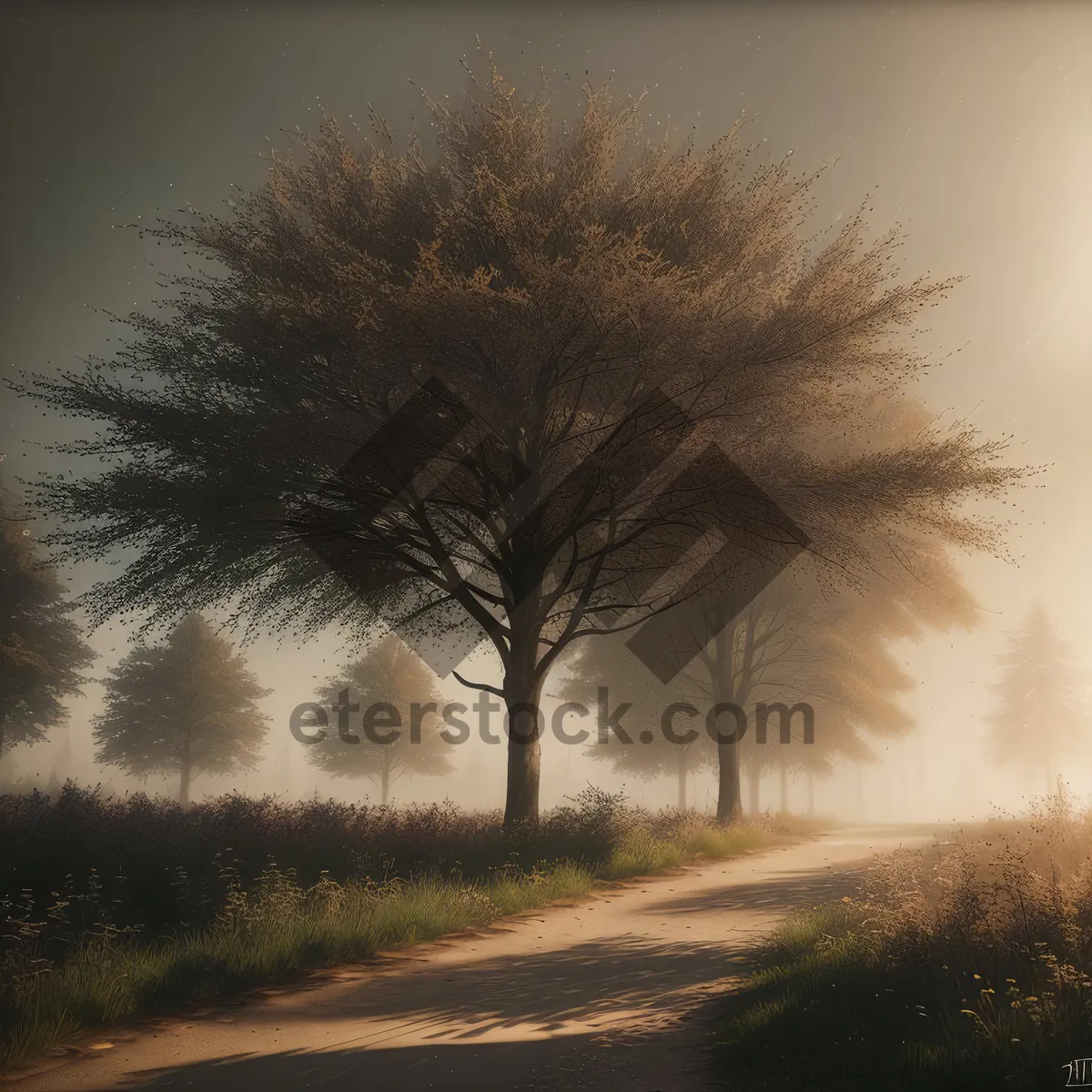 Picture of Golden Sunset over Rustic Country Landscape
