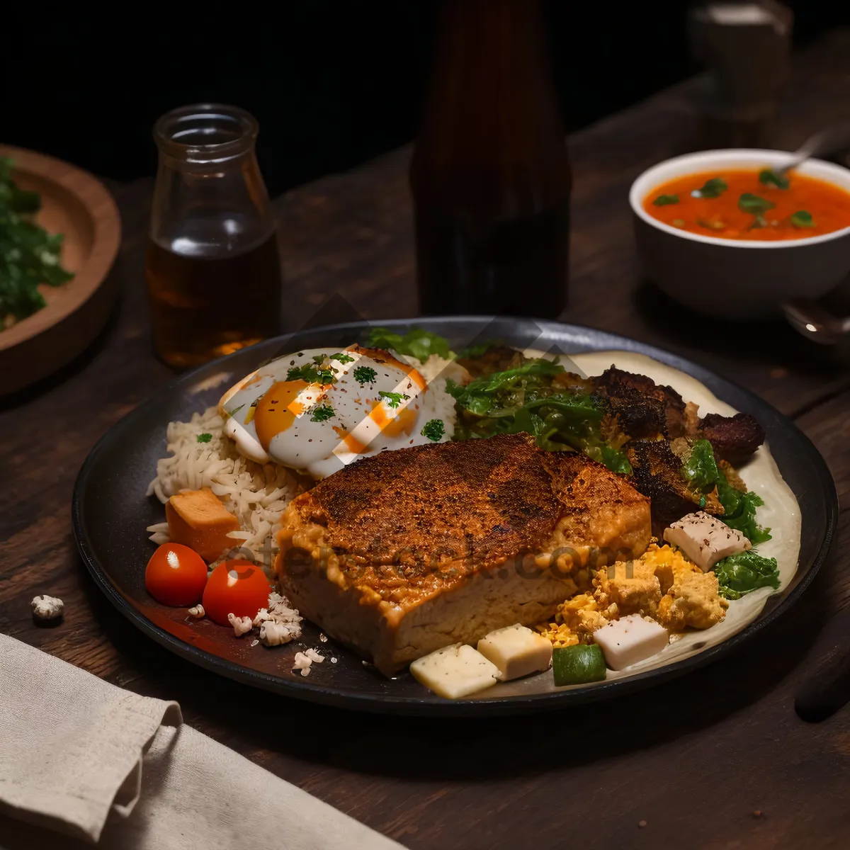 Picture of Delicious plate of grilled steak with vegetables