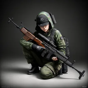 Armed Military Soldier with Automatic Rifle