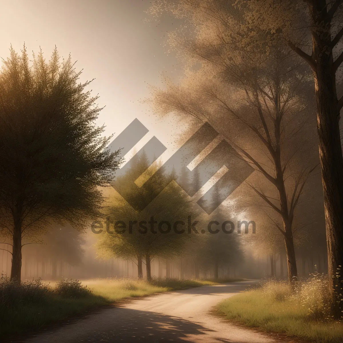 Picture of Serenity in the Countryside: Majestic Sunset over Woody Winter Landscape