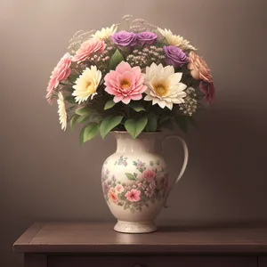 Pink Floral Vase with Rose Bouquet