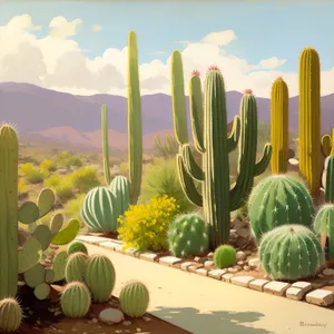 Saguaro Cactus in Desert Landscape with Clear Blue Sky