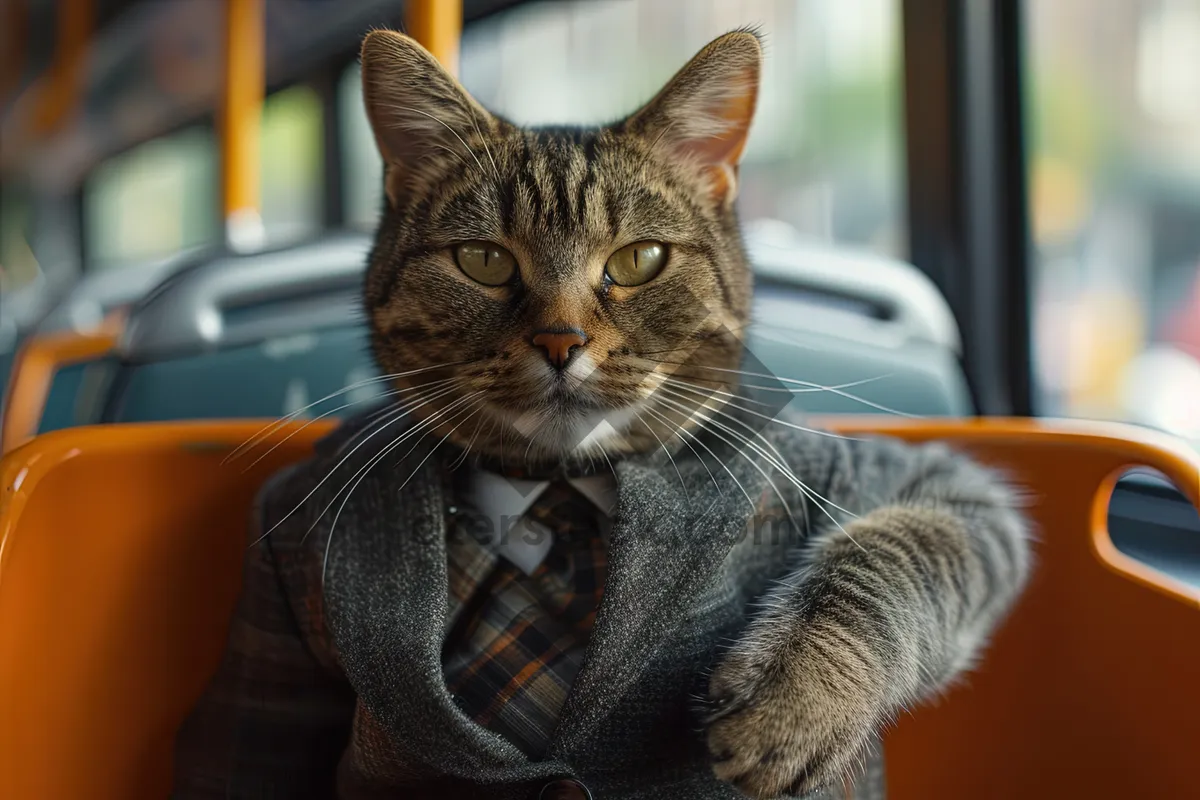 Picture of Gray Tabby Cat with Curious Eyes and Fluffy Fur