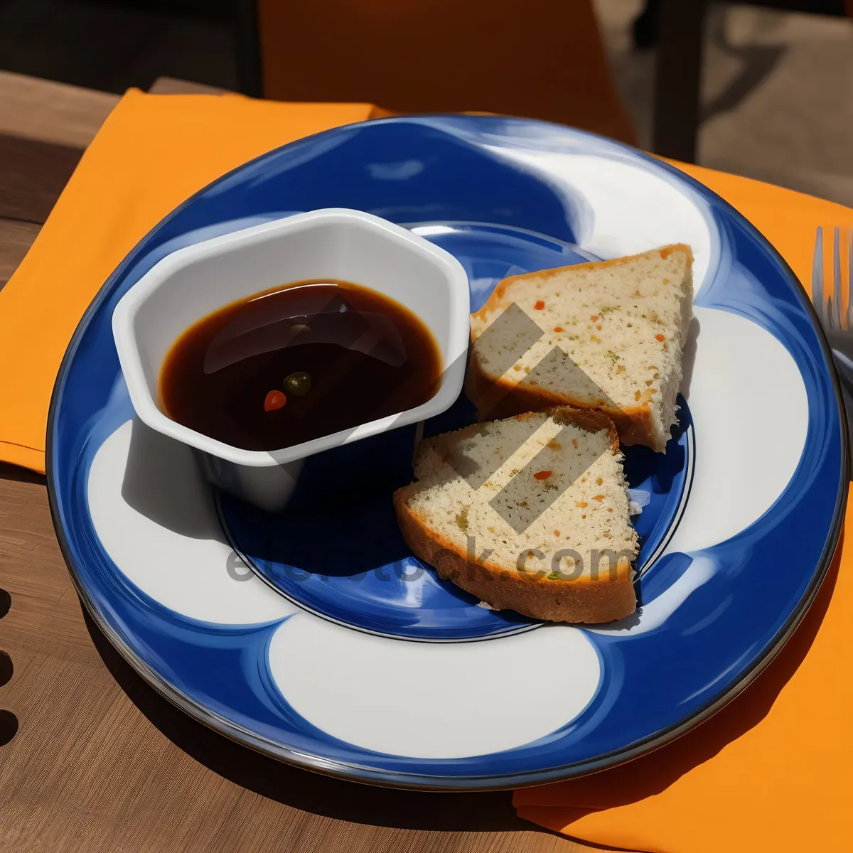 Picture of Delicious breakfast plate with cake and coffee