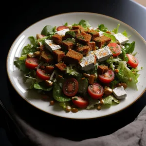 Delicious Vegetarian Salad with Grilled Vegetables and Beans.