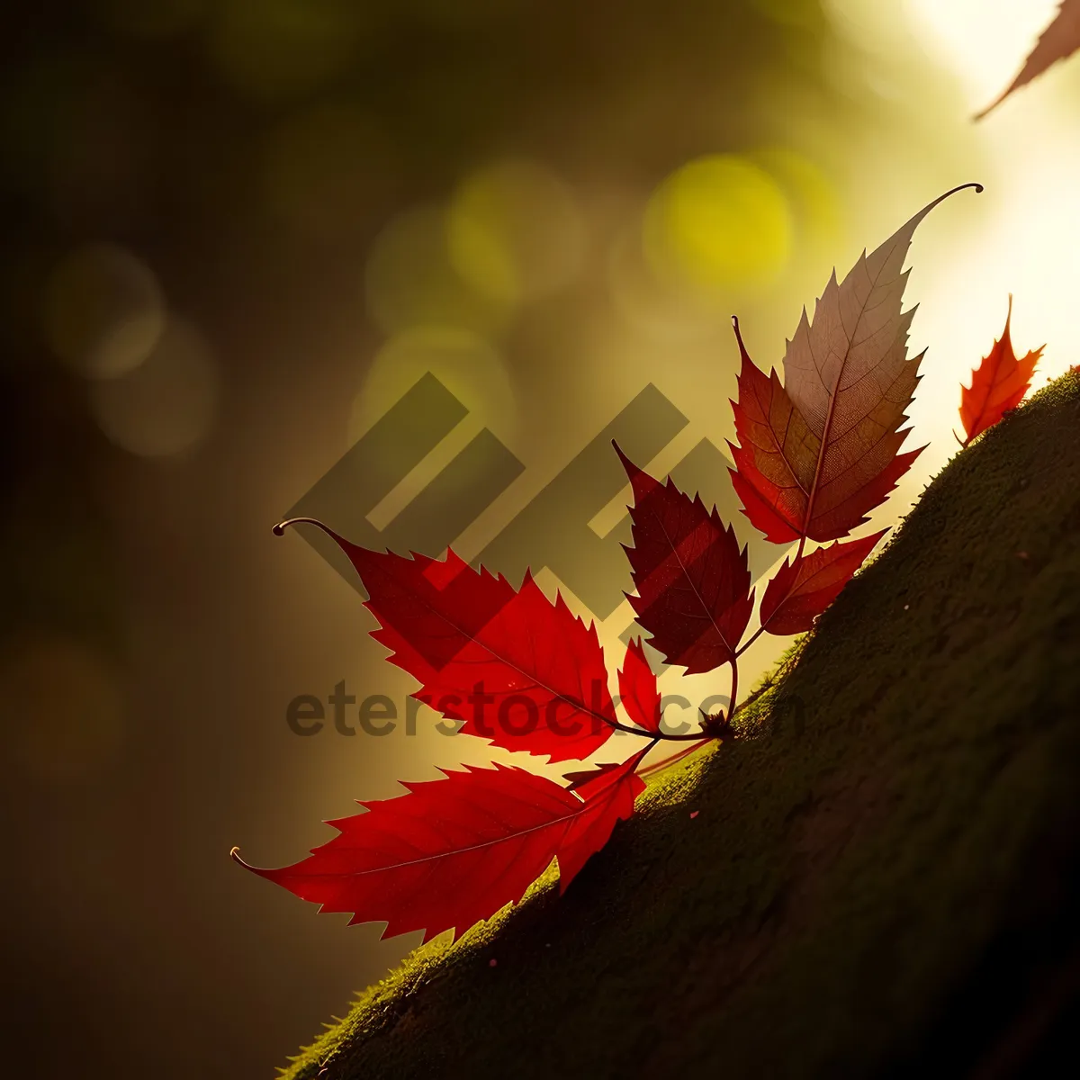 Picture of Vibrant Autumn Maple Leaves in Colorful Array