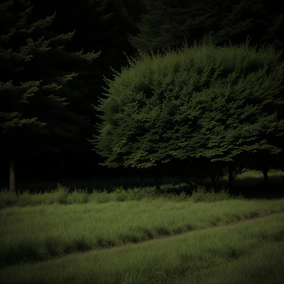 Picture of Rural Field with Willow Trees and Hay