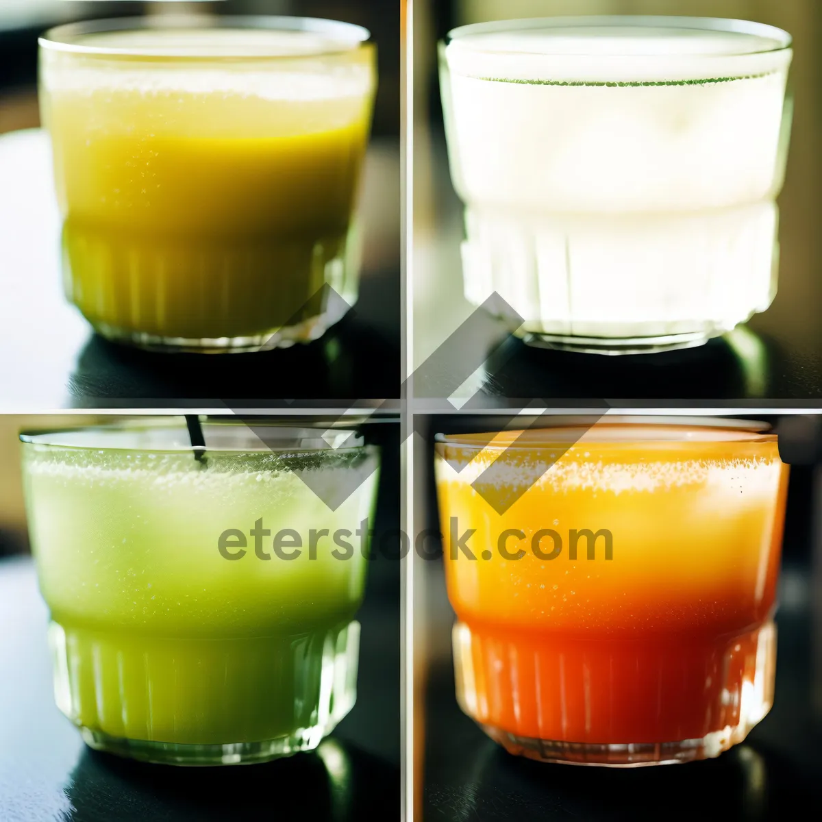 Picture of Refreshing yellow fruit cocktail with cream and ice.