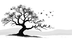 Black tree silhouette graphic art decoration design concept.