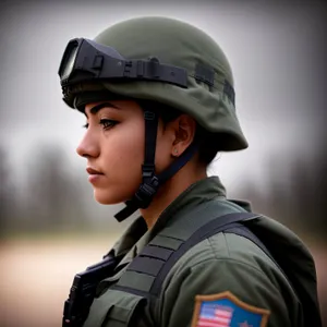 Happy Aviator in Military Uniform with Helmet