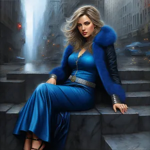 Sultry Blue Fashion Model Portrait