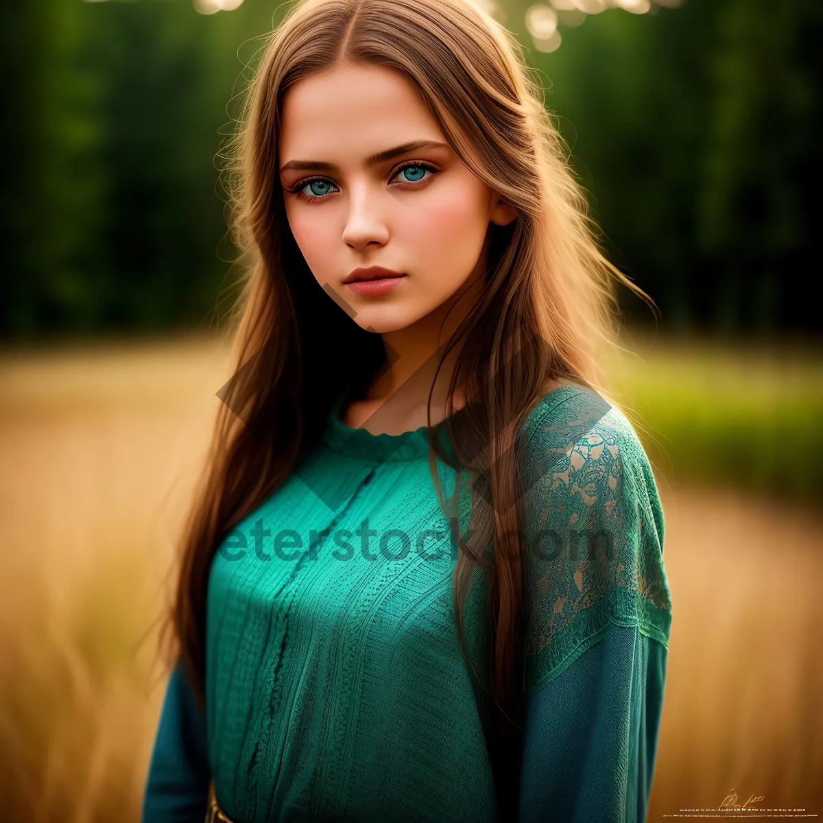 Picture of Happy Smiling Model in Park - Youthful Attractive Portrait