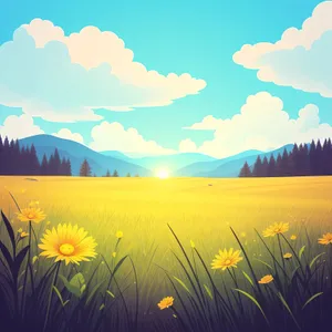 Serene Summer Meadow under a Golden Sunset