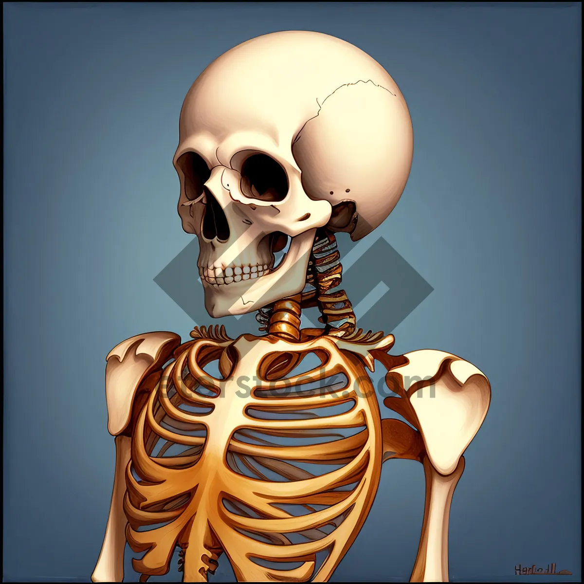 Picture of Terrifying skeletal head sculpture with spooky pose