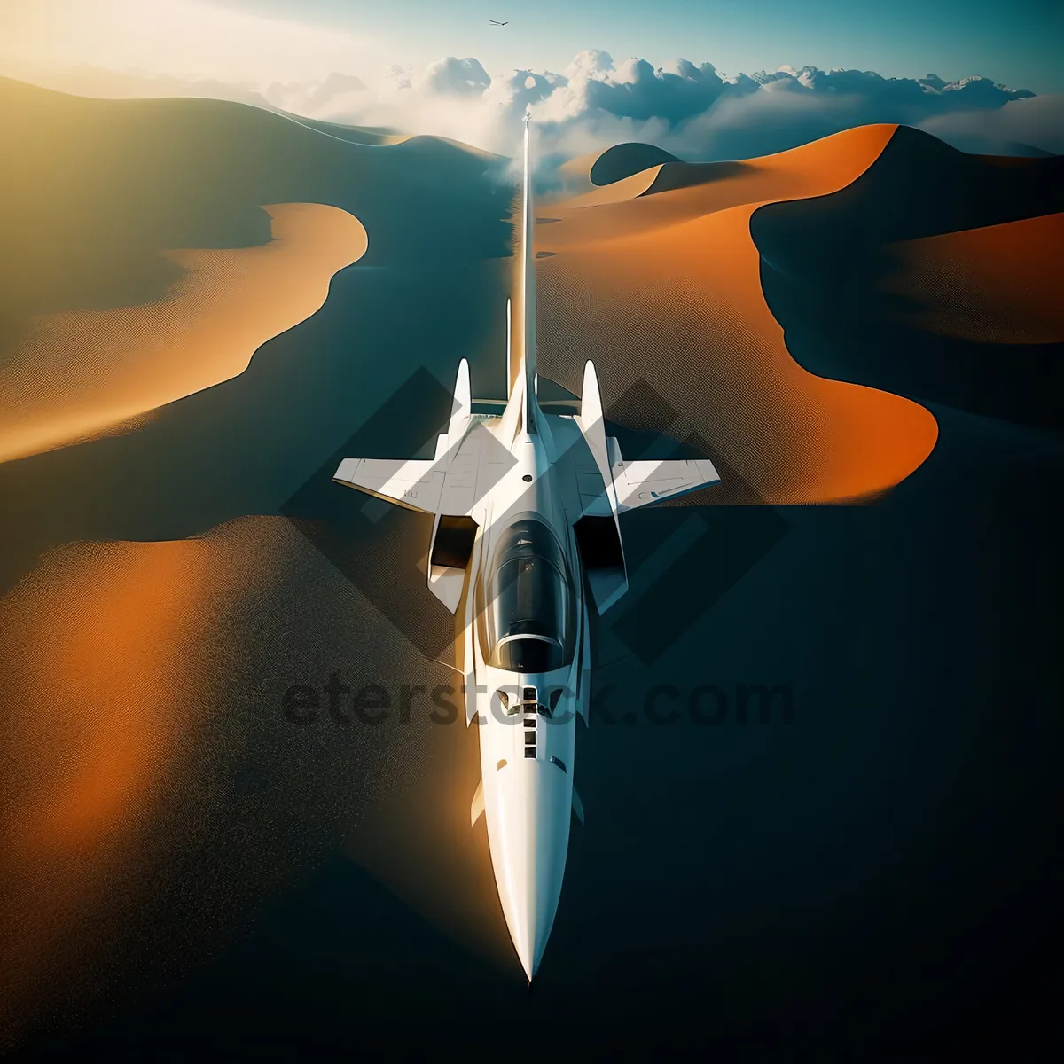 Picture of Jet Fighter in Flight over the 
Vast Sky