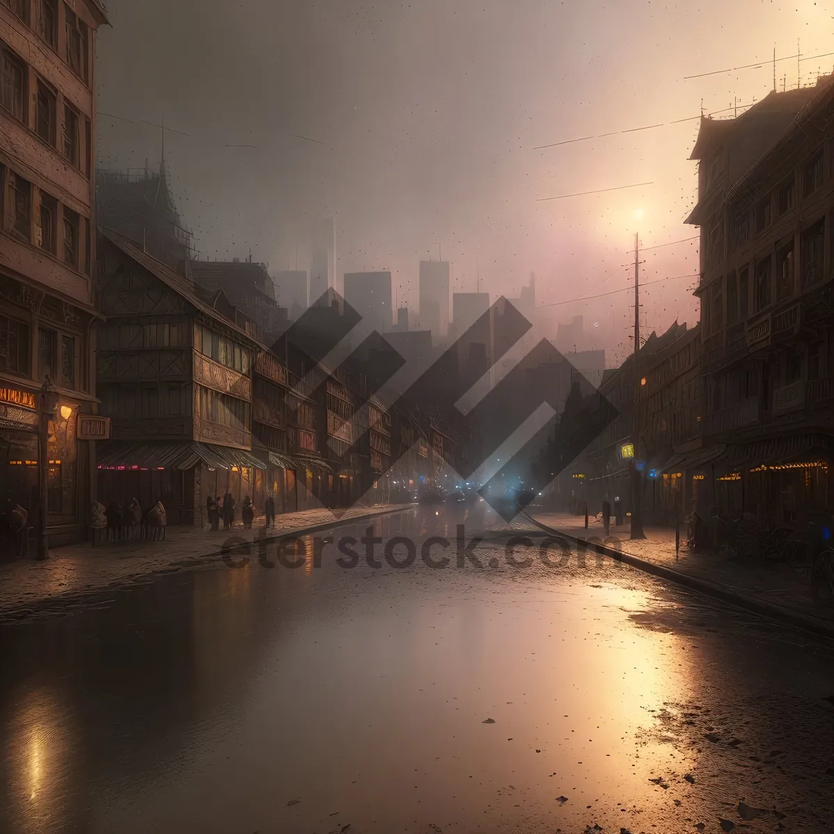 Picture of Nighttime Cityscape with Waterfront Skyline and Reflection