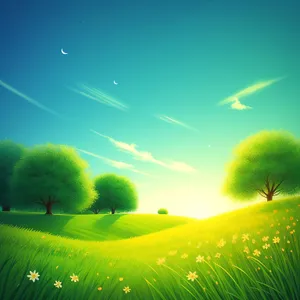 Idyllic Meadowscape: Dandelions Dancing in Sunlit Field