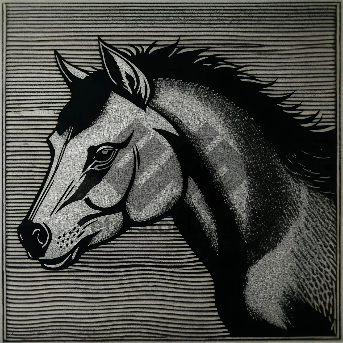 Picture of Black Zebra Graffito Portrait with Decorative Elements