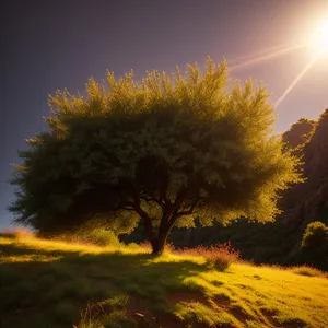 Golden Autumn Canopy: A Serene Landscape of Acacia Trees.