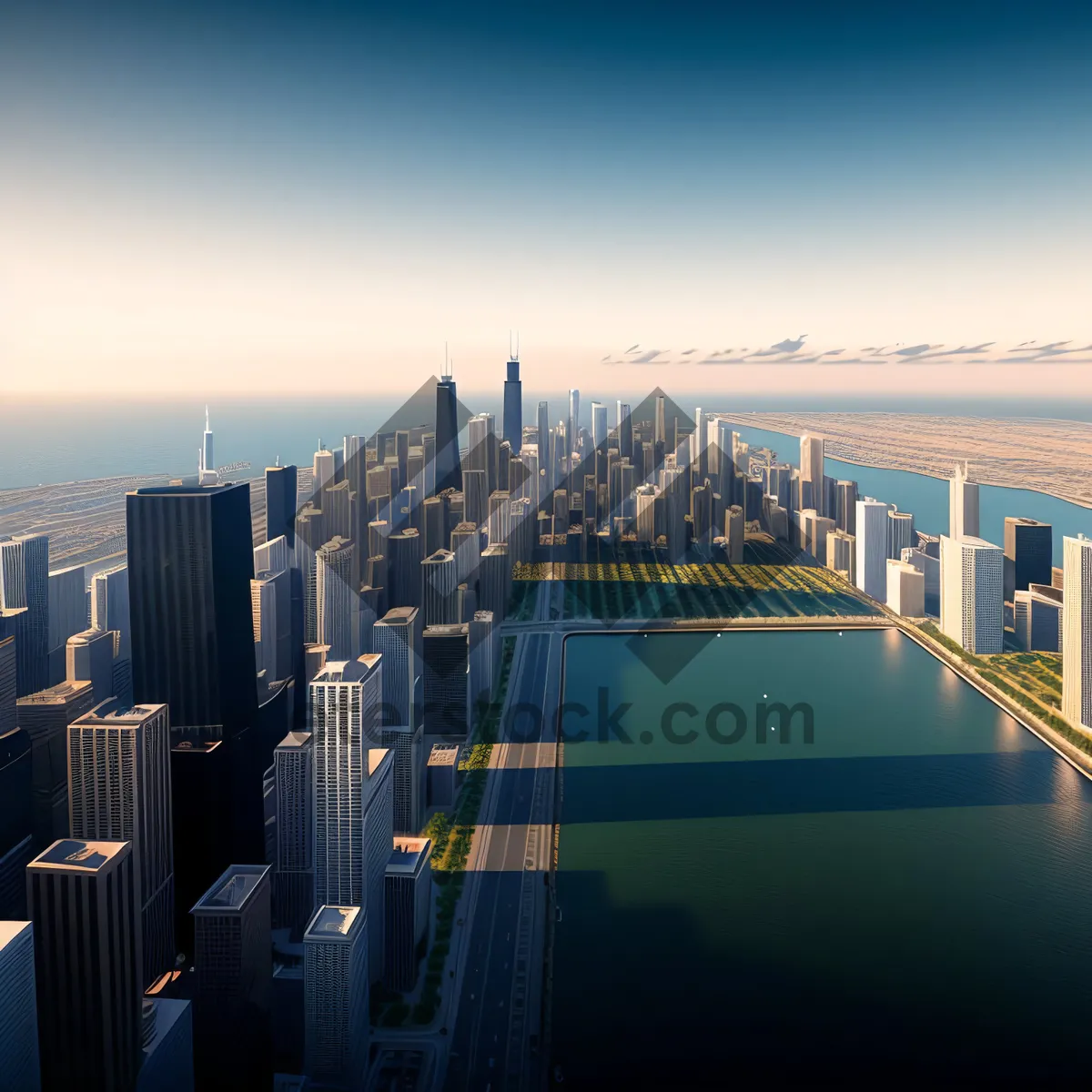 Picture of Aerial Urban Skyline with Majestic Skyscrapers and Waterfront