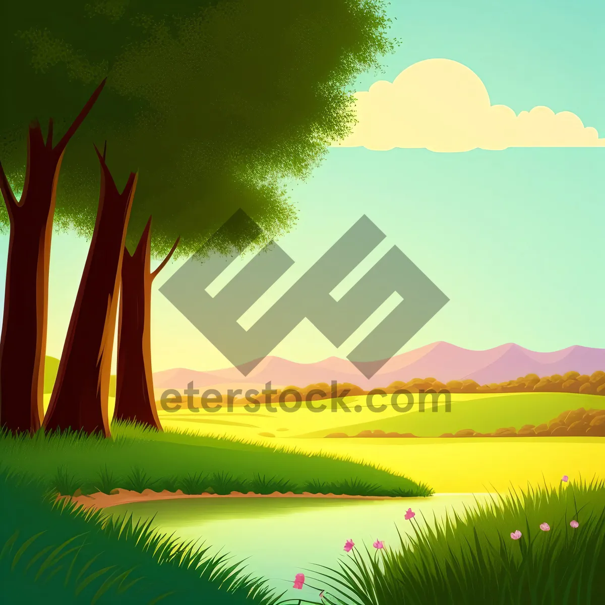 Picture of Serene Countryside Horizon with Lush Green Fields