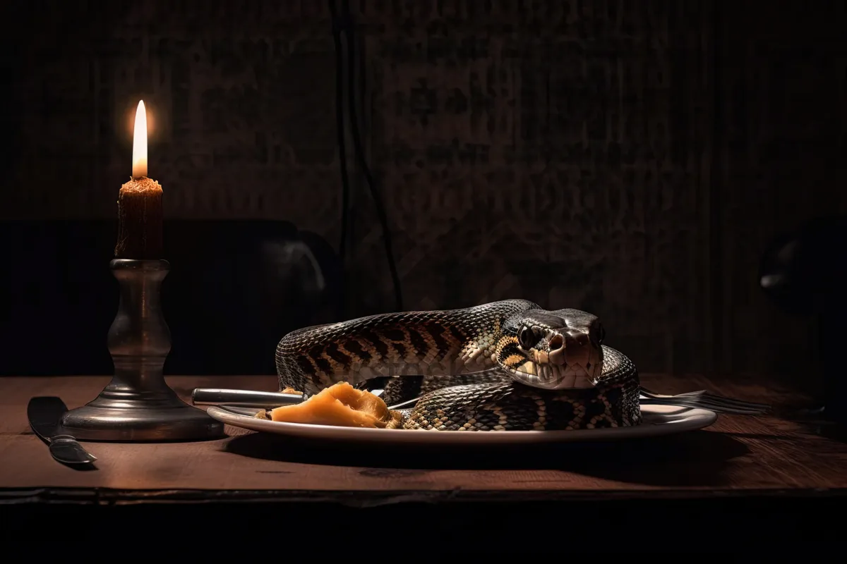 Picture of Night Diamondback Rattlesnake - Viper in darkness.