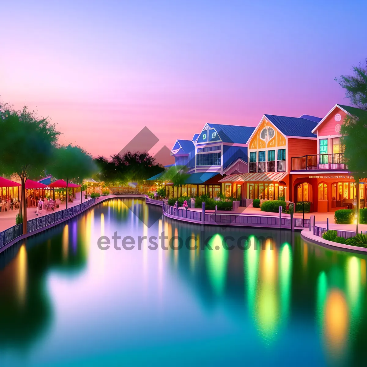 Picture of Serene Waterside Villa under Starry Night Sky