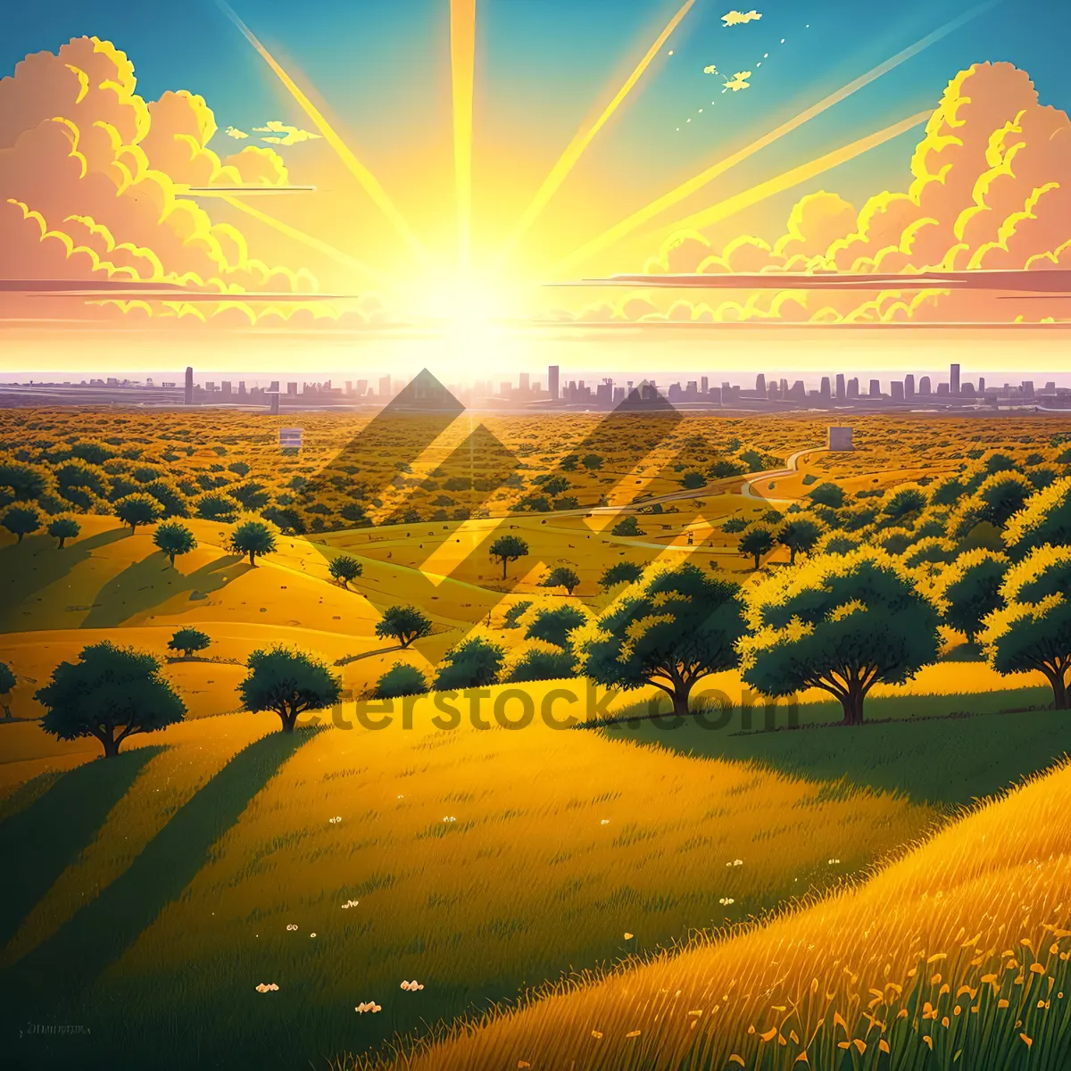 Picture of Golden Horizon: Majestic Sunrise Over Rural Landscape