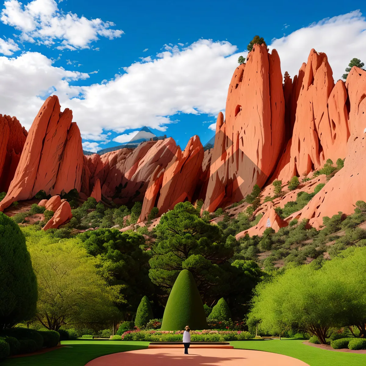 Picture of Vibrant Canyon Scenery: Orange Coral Tree Amidst Sandstone Rock