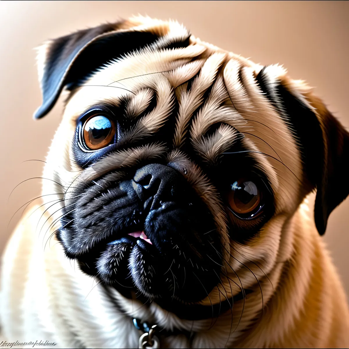 Picture of Cute Wrinkled Pug Puppy Portrait