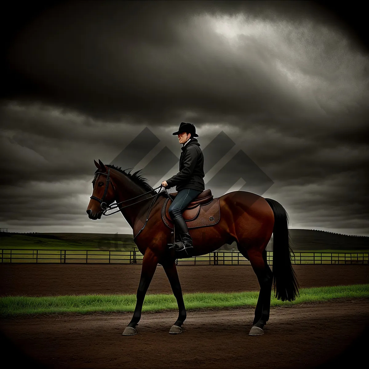 Picture of Brown Stallion in Equestrian Harness