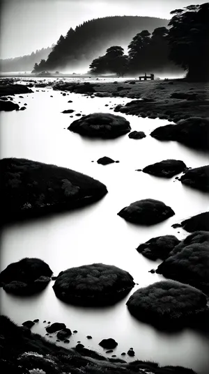 Black sea turtle on rocky shore with mussels.