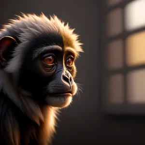 Wild Primate Portrait: Majestic Ape with Piercing Black Eyes.