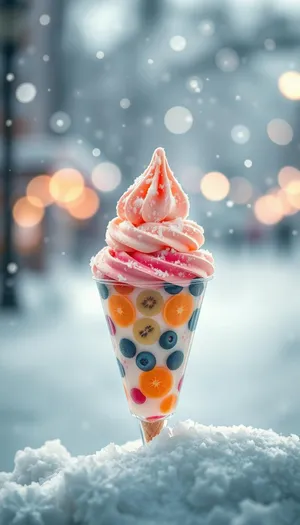 Delicious strawberry ice cream cone dessert