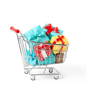 Metal Shopping Cart at Empty Supermarket Aisle