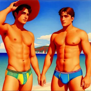 Exotic Beach Getaway - Attractive Male in Tropical Swimwear