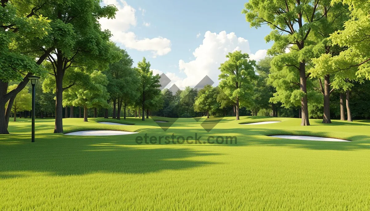 Picture of Sunny Golf Course Landscape with Mustard Fields