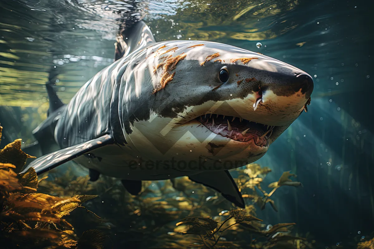 Picture of Marine wildlife swimming in tropical ocean reef.