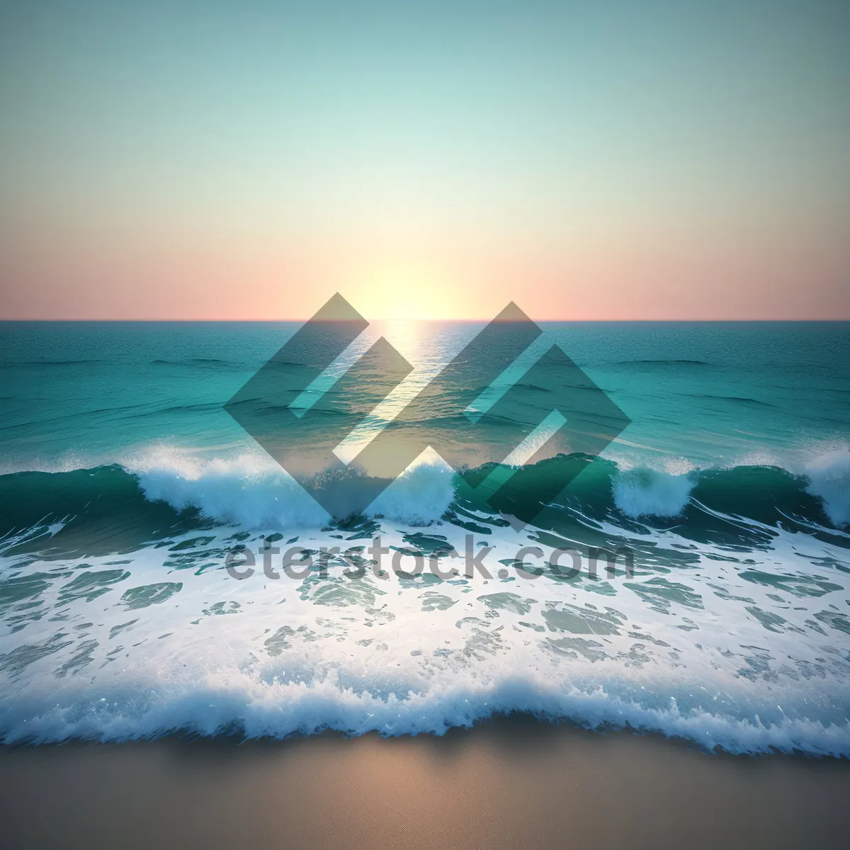 Picture of Serene Beach Sunset Over Tropical Waves