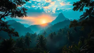 Tropical Sunset Silhouette by the Beach