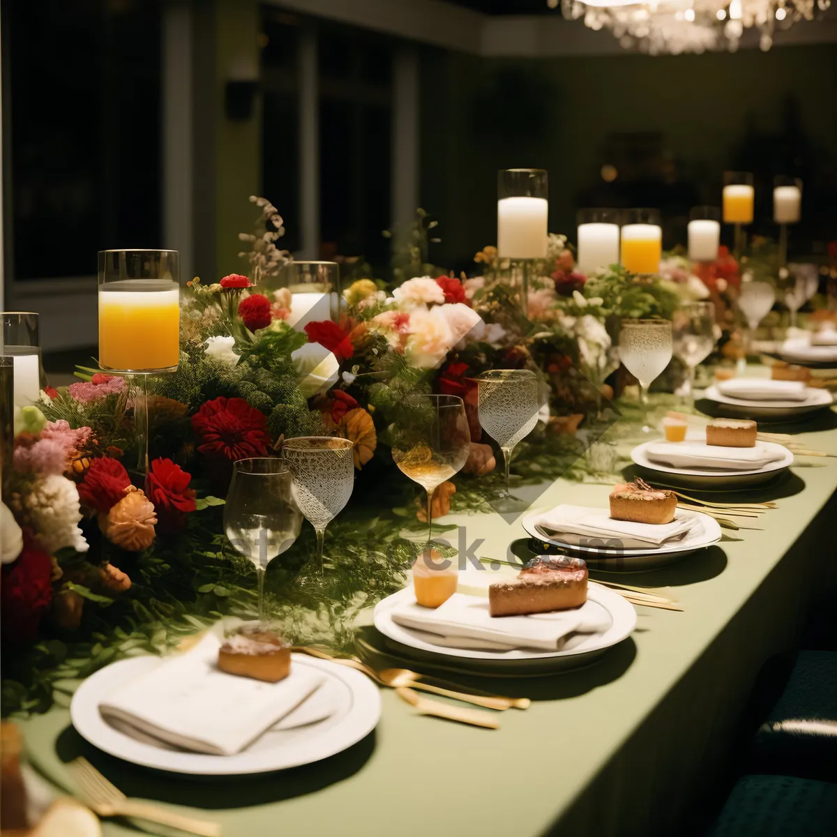 Picture of Luxurious dining setup at elegant wedding reception.