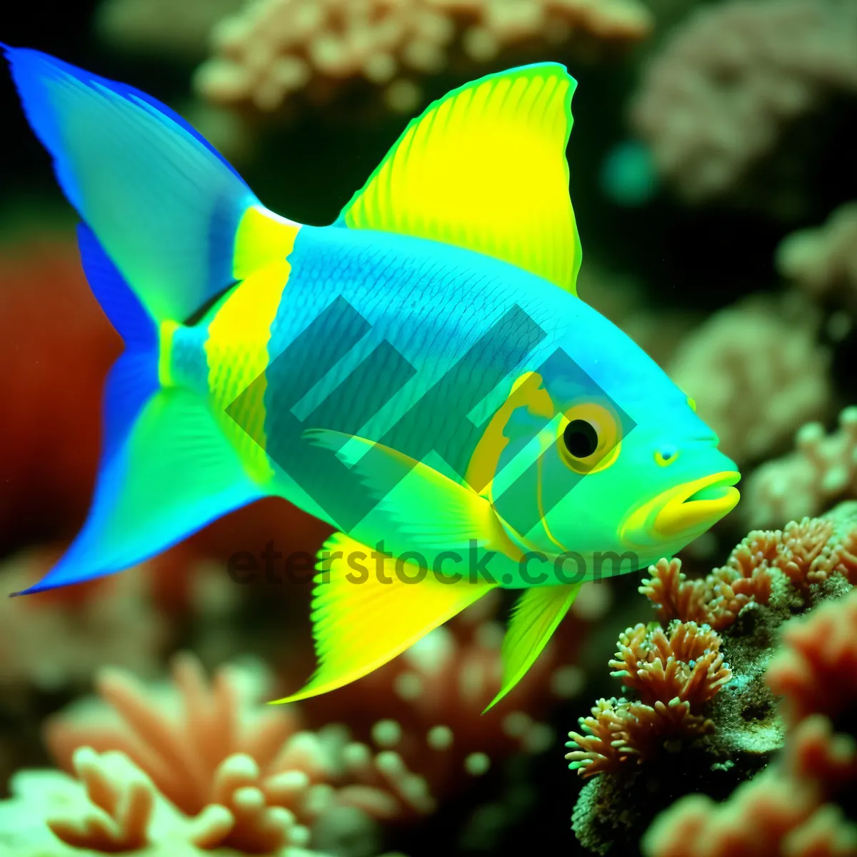 Picture of Colorful Marine Fish Swimming in Tropical Reef