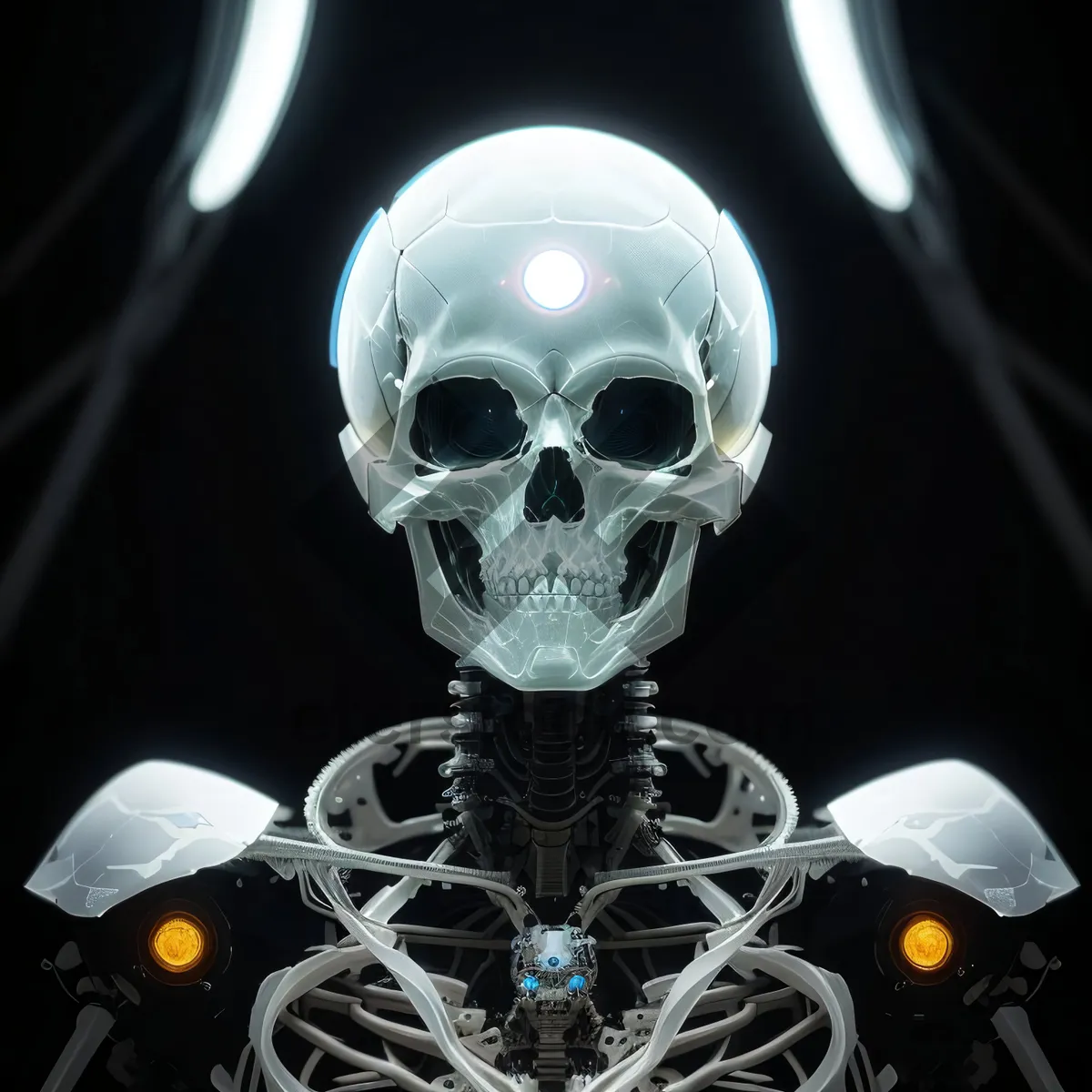 Picture of Black Skeleton Head with Spooky Eyes and Jaw Dropping