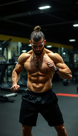 Healthy handsome male athlete posing in gym.