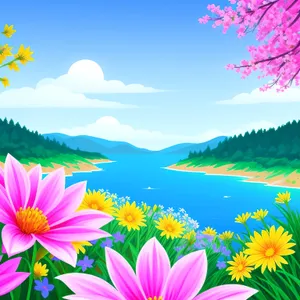 Summer Blooms: Vibrant Sunflower in Pink Floral Meadow