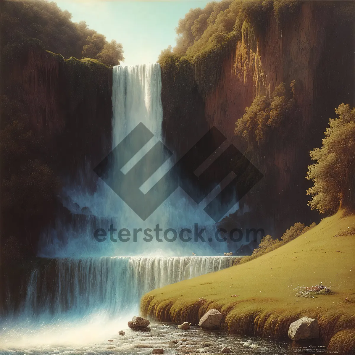 Picture of Majestic Wilderness Waterfall: A picturesque cascade in a serene forest.