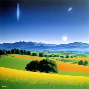 Countryside Horizon: A Colorful Summer Meadow Sunset