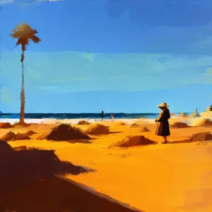 Tropical Paradise: Sand, Beach, Sunset, Ocean, Palm.