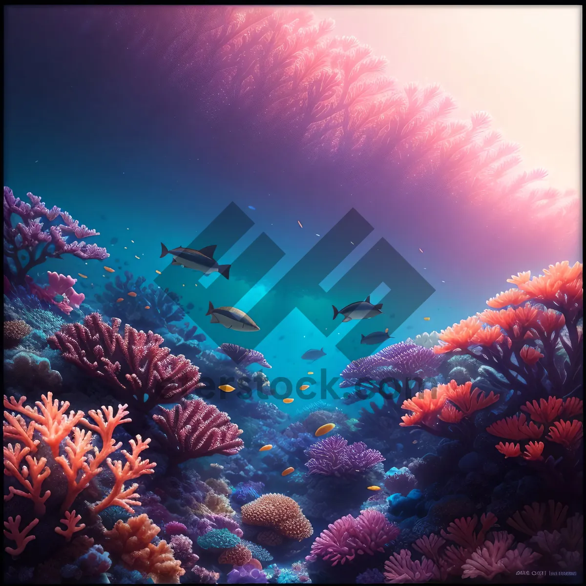 Picture of Colorful Coral Reef with Vibrant Marine Life Underwater