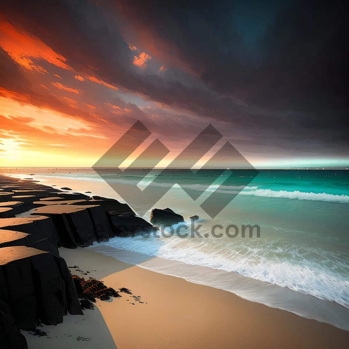 Picture of Serenity at Sunset: Tranquil Seascape by the Shore